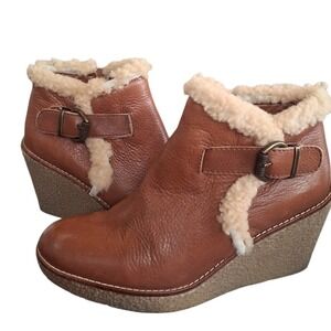 Sam Edelman Leather Jayla Womens size 8-8½ Wedge Ankle Zip Up Bootie Fur Lined